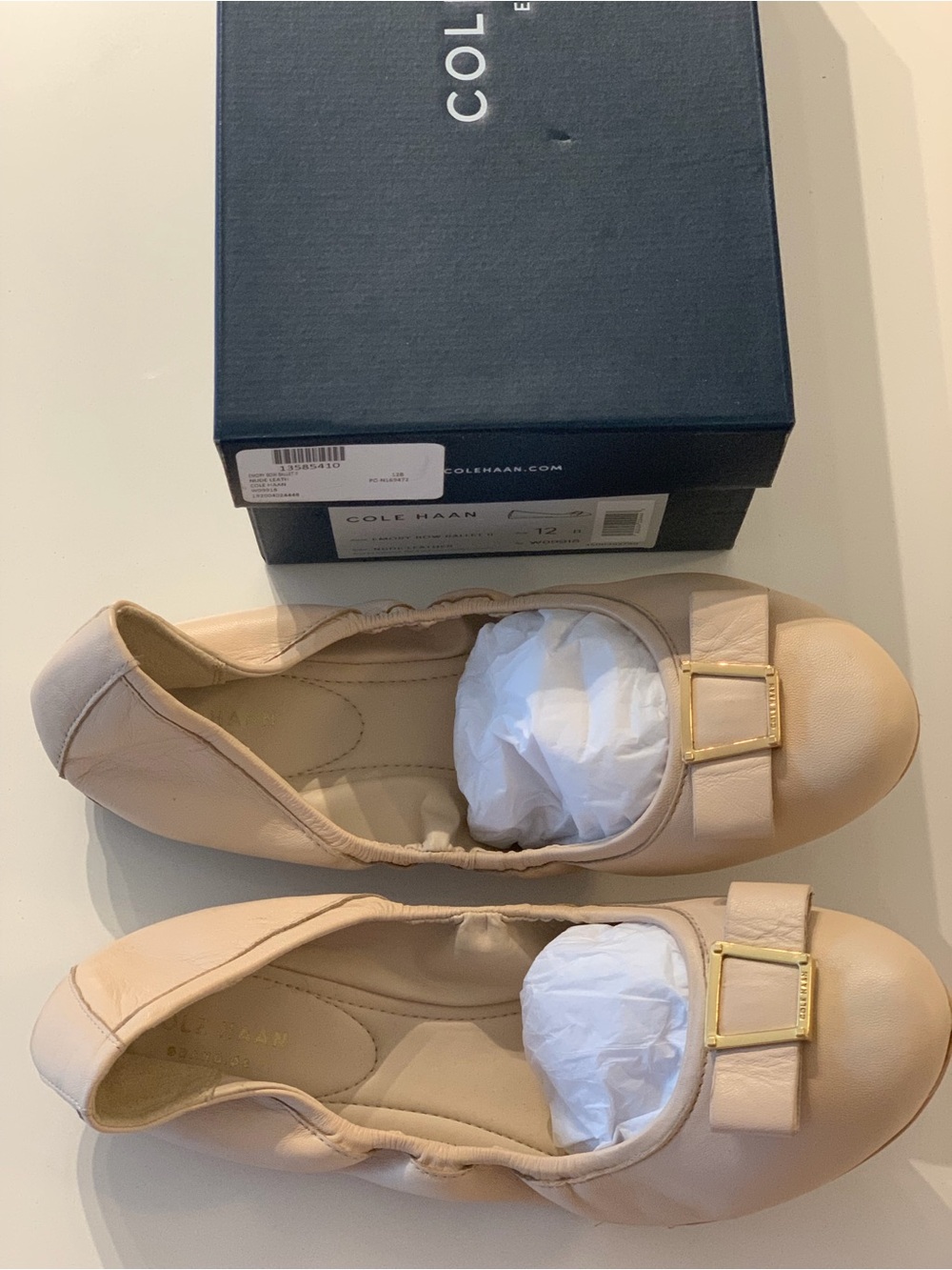 Cole Haan Nude Bow Ballet Flats with Gold Buckle